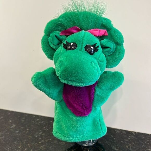 Baby Bop Green Dinosaur Plush Hand Puppet Lyons Group 1990's 9.5-inch Long - Picture 1 of 7